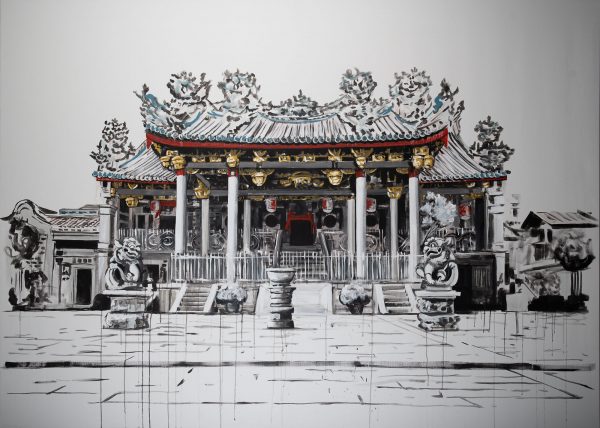 Acrylic painting on canvas of Khoo Kongsi Clan House, Penang, Thomas Powell Artist 2020