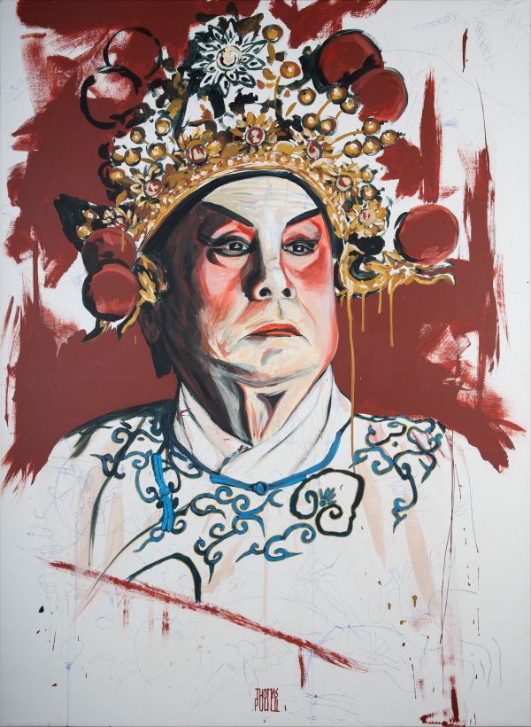 Portrait of Chinese Opera Male Actor, Acrylic on Canvas, Thomas Powell artist 2018